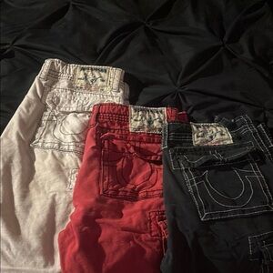 True Religion Black and Red Cargo Shorts